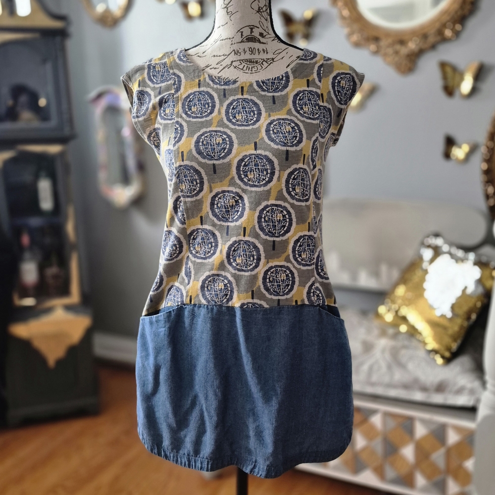 White Stuff European Blue and Yellow Tunic / Artist's Smock Medium
